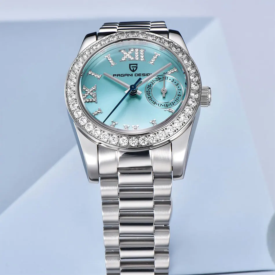 PAGANI DESIGN 1766 Luxury Brand Women VH65 Quartz Watch Diamond Inlaid Dial Design Date Stainless Steel Watches for Woman Reloj view 3