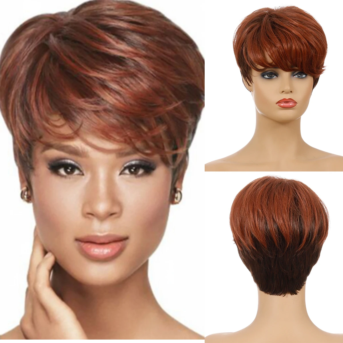 Fashion Synthetic Wig Women Short Curly Hair Heat Resistant Daily Use High Temperature Silk Cosplay Wigs + Free Wig Hair Net