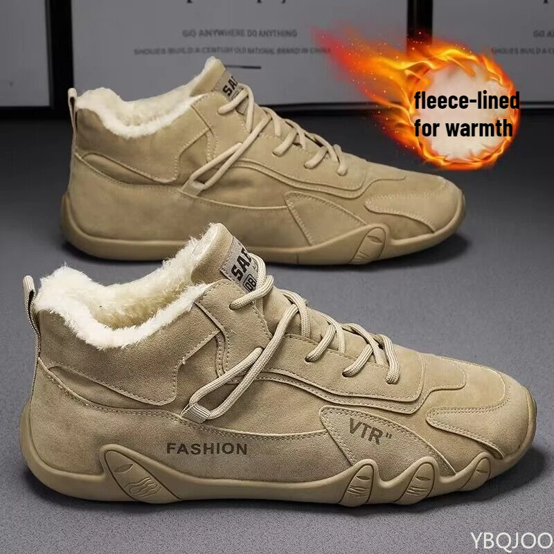 Large Size Autumn Winter Fashion Item with Plush and Thickened Warm Cotton Shoes for Outdoor Comfort Trendy Men's Cotton Shoes
