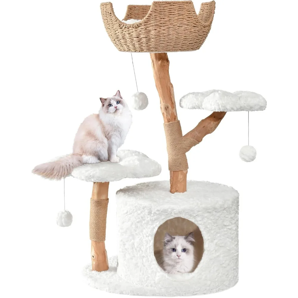

Modern Cat Tree, Aesthetic Wood Cat Tree Tower for Large Cats, Luxury Cat Condo with Scratching Posts and Flower Platforms,