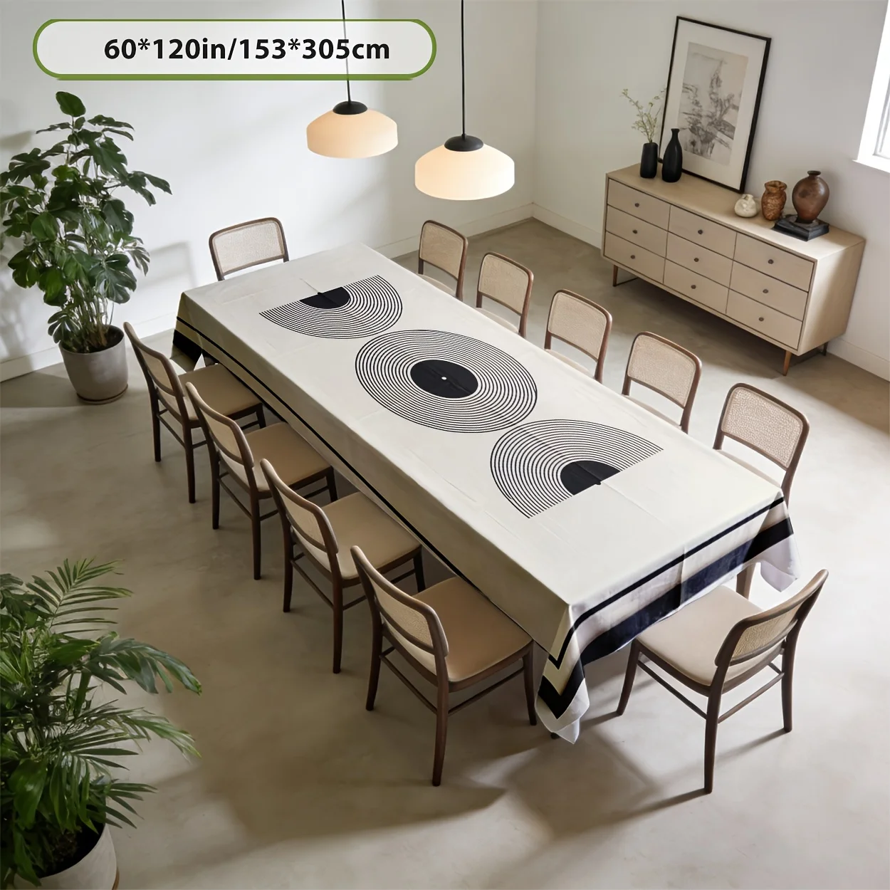 Tablecloth 2D Flat Printing 1PC Minimalist Black and White Record Pattern Decorative Painting Polyester Fabricxzj