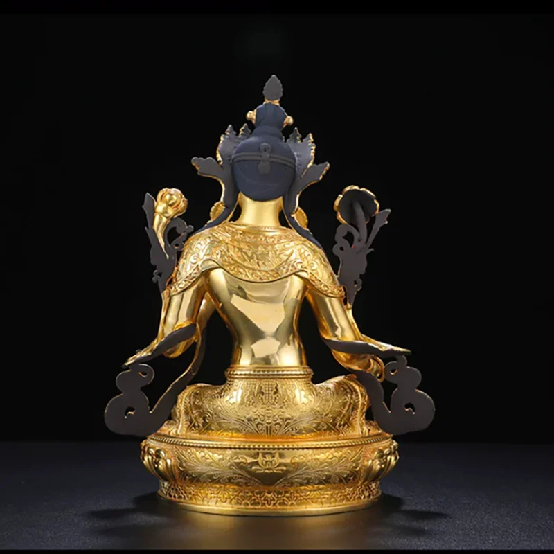 Green Tara Statue, Gilt Brass Tibetan Buddhist Bodhisattva Figurine, Syamatara Goddess of Compassion for Home Altar, Vajrayana S
