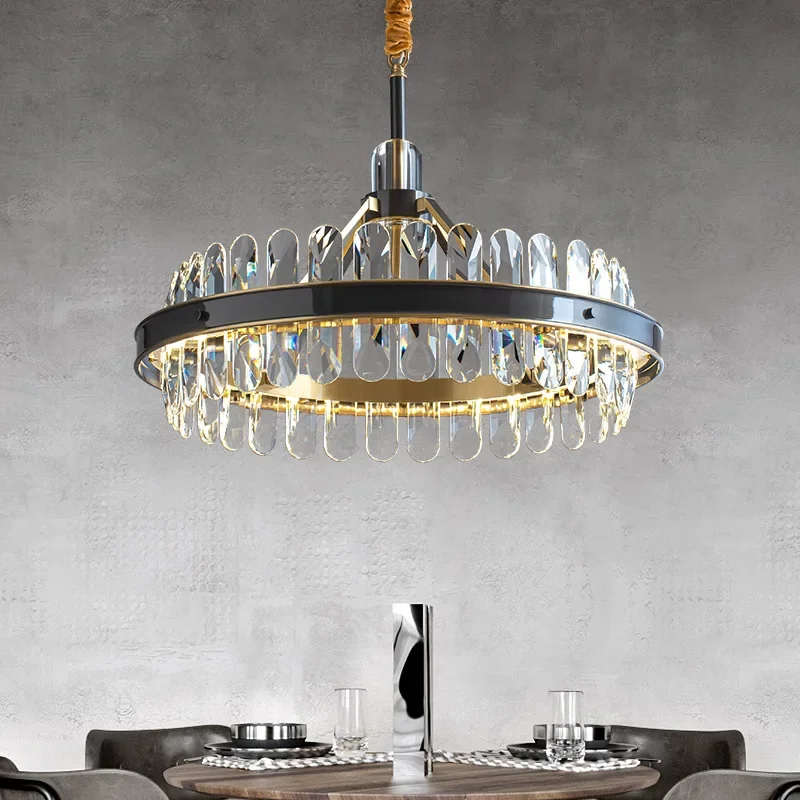 

Contemporary Round Crystal Chandeliers LED Black Gold Modern Retro Warm/Cool White Light Living room Dinning room