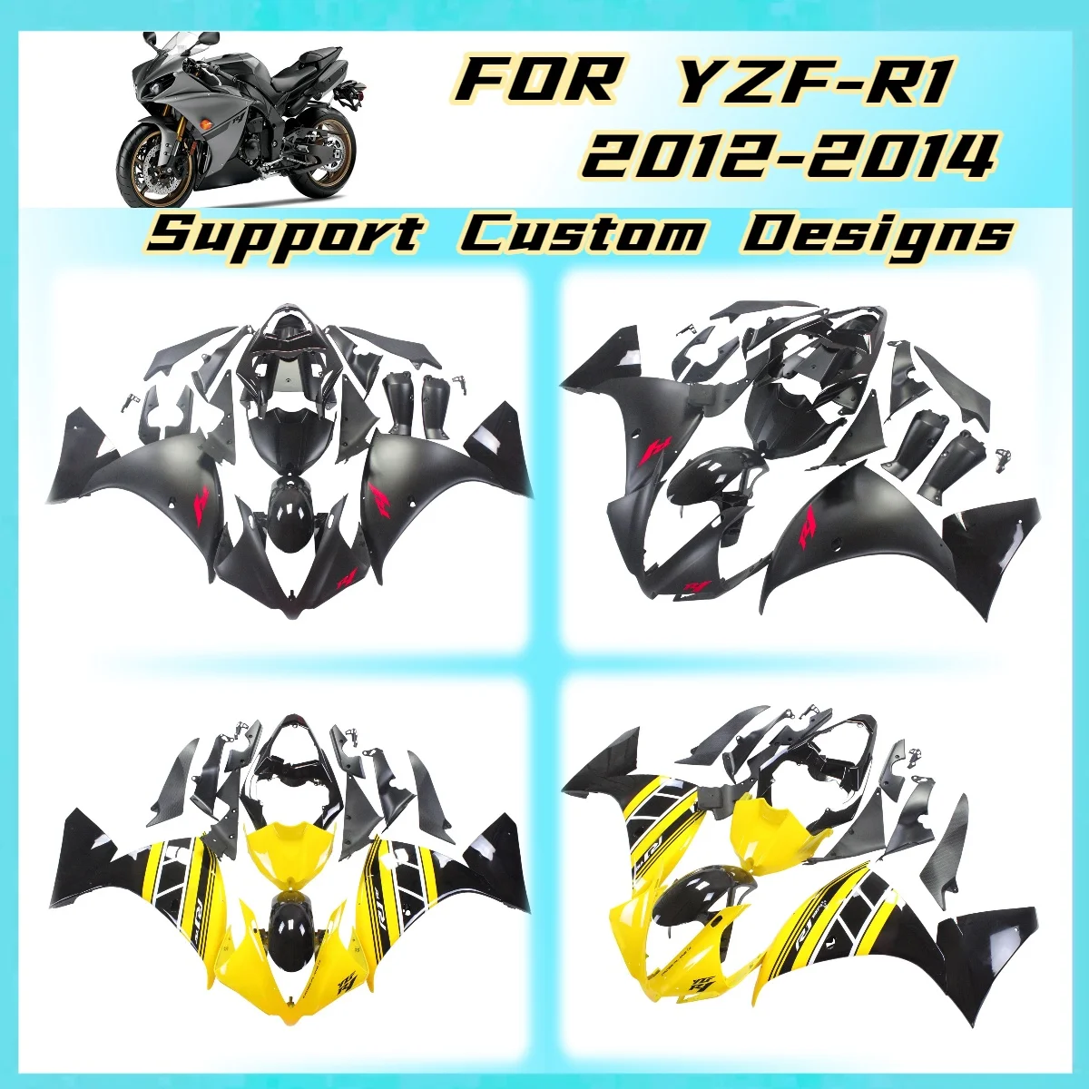 2012 2013 2014 YZFR1 Direct Replacement Fairing Panel Kit for Yamaha YZF R1 12 13 14 Fairings Custom Paint Cowling