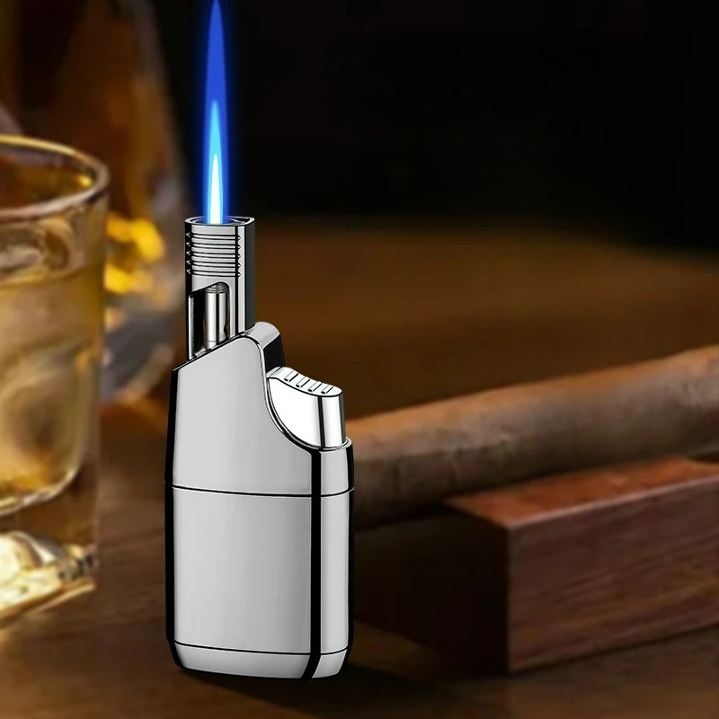 Visual Window Windproof Jet Blue Flame Butane Gas Torch Lighter Press Ignition Kitchen Outdoor Portable Cigar Lighters Gift