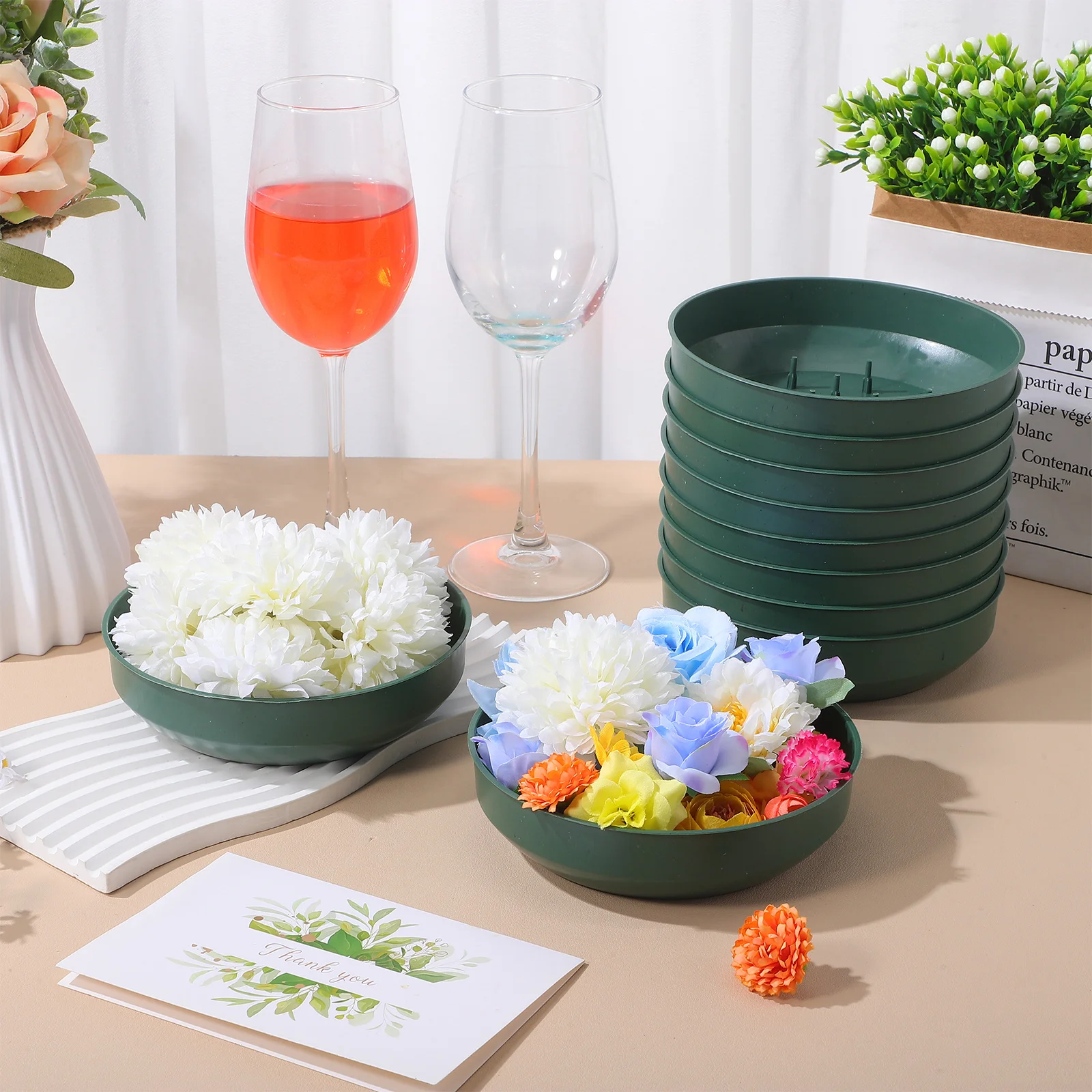 10 قطعة صواني رغوة الأزهار المستديرة سعة كبيرة حامل الطين البلاستيكي زهرة لحفل زفاف الديكور تشكيلة زهور لوازم