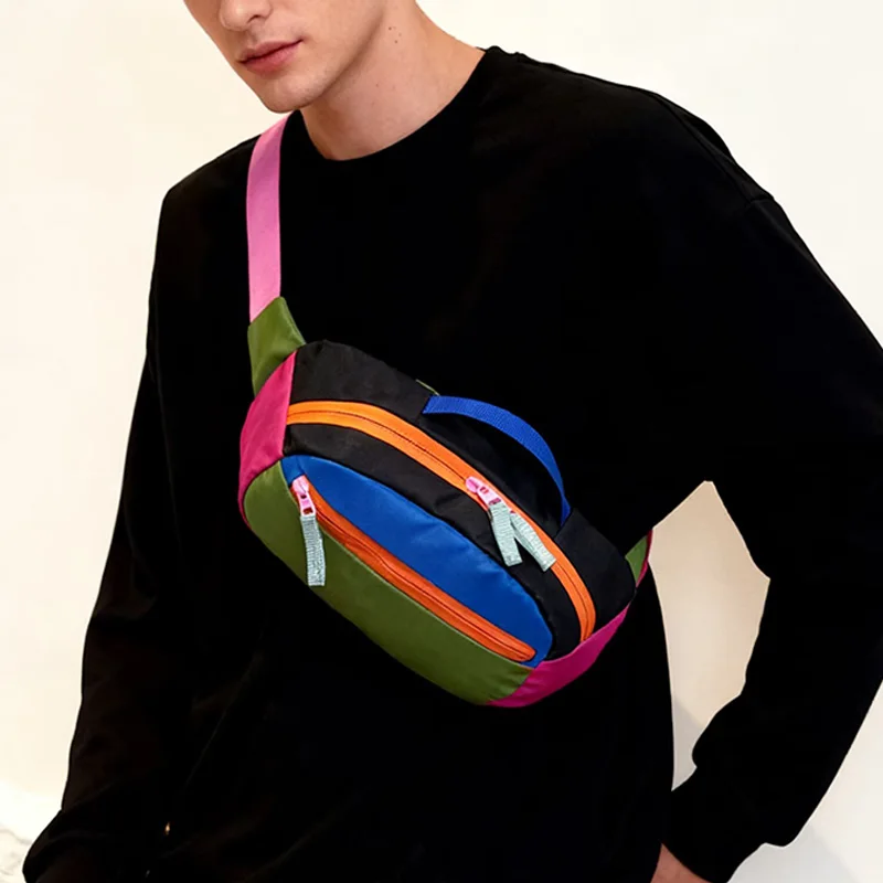 

Contrast color Man Waist Bag Oxford Shoulder Messenger Bag New Chest Bags Multi-function Unisex Hip hop Waist Pack Phone pocket