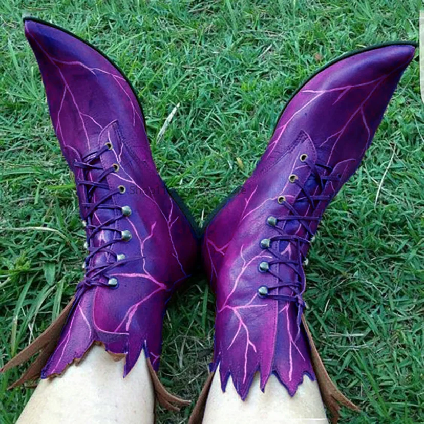 

Women Fairy Cosplay Retro Shoes Faux Leather Poulaine Medieval Costume Prop Gothic Elf Witch Boots Tree Spirit Leaf Boots
