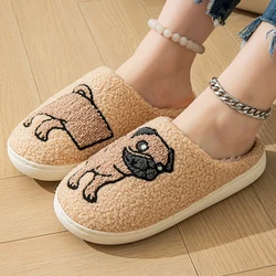 Patchwork Dog Home Fluffy Slippers Women Winter Light Flat Warm Plush Slippers Woman Comfort Soft Sole Non-slip Cotton Slides