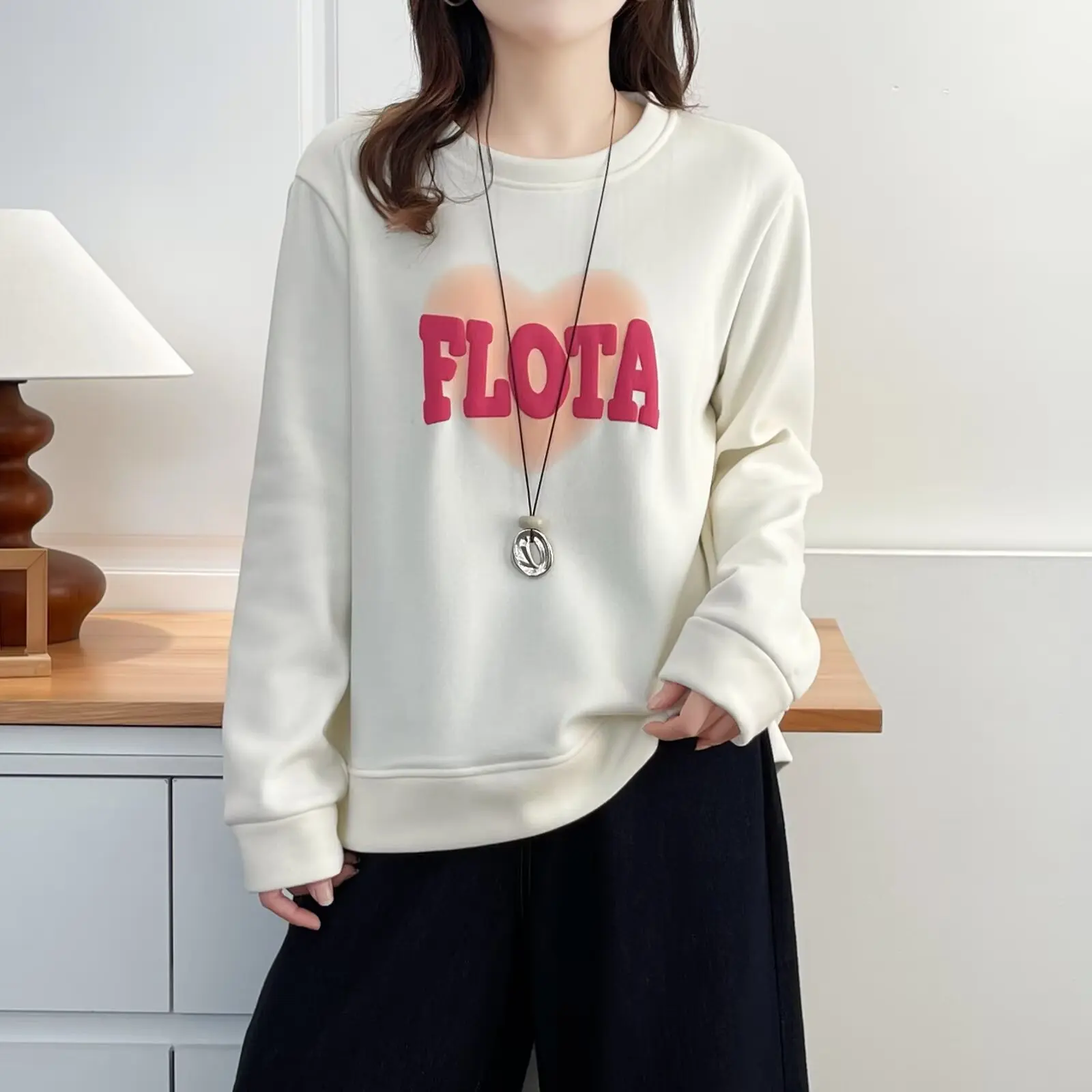 XXXXL Mode Plus Size Dameshoodie Winter Nieuwe Casual Warme Fleece Gedrukte Letter O-hals Sweatshirt 832