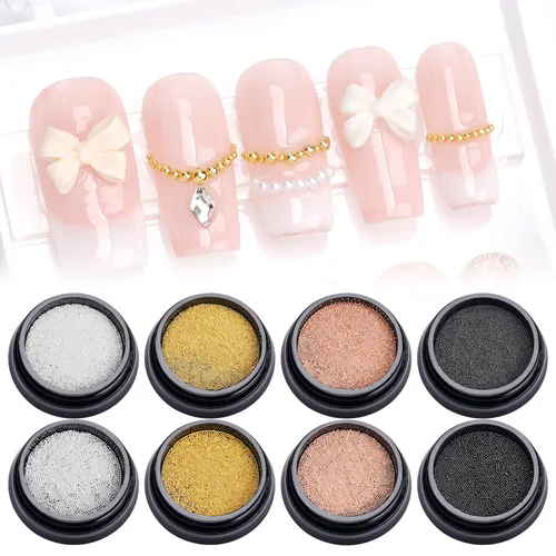 Imagen 1 del producto 10 g/caja 0,4 MM 0,6 MM oro rosa plata Metal Nail Art Micro cuentas de Caviar para decoración de uñas accesorios piezas materiales de manicura