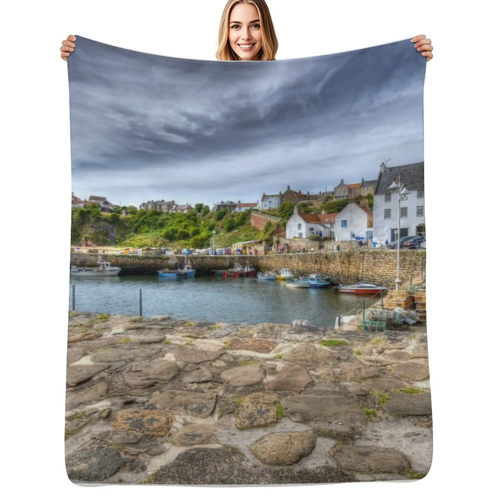 Cobertor Crail Harbour Fife Scotland, cobertor leve e aconchegante para viagens, acampamento, piquenique