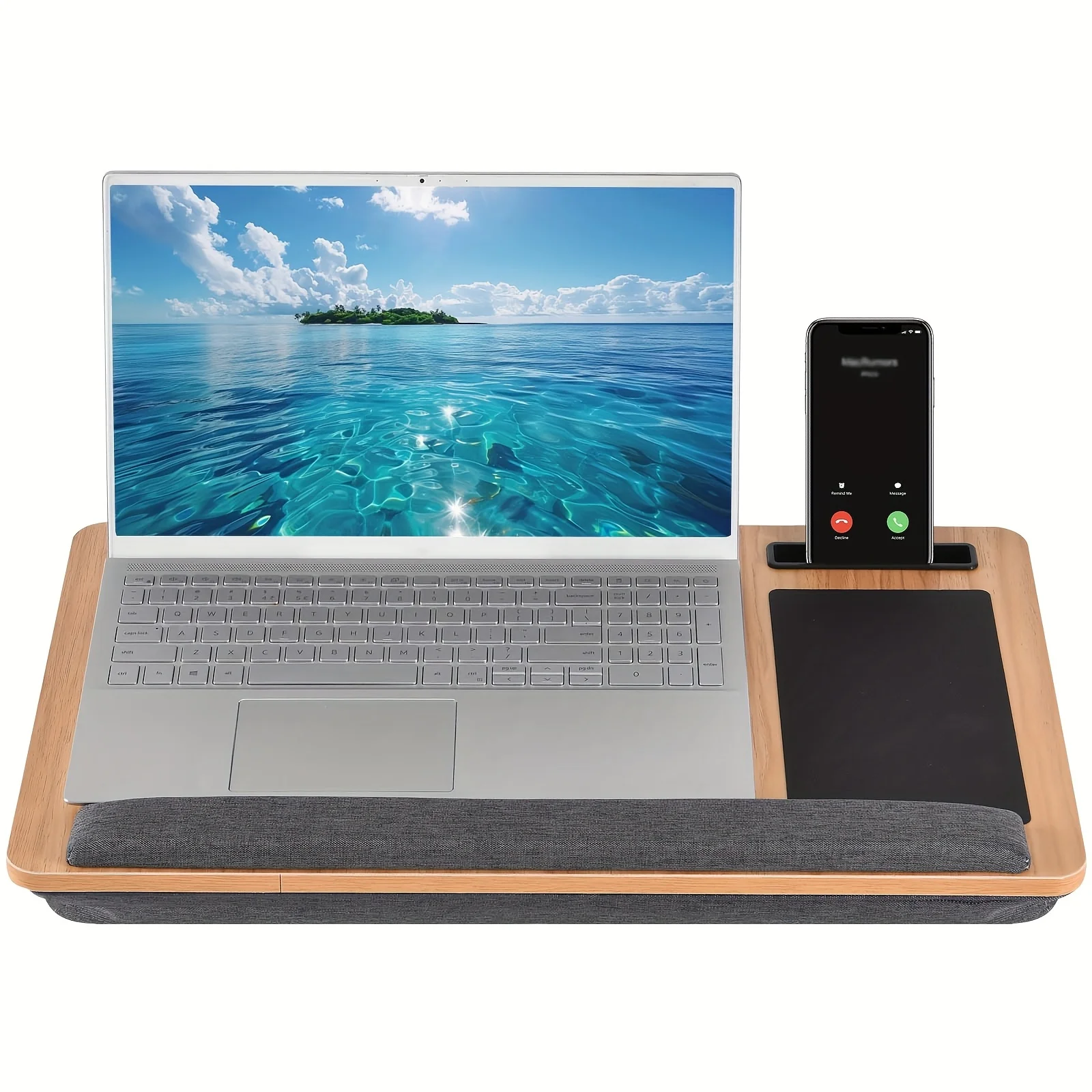 Bandeja de cama para computadora portátil con almohada suave - Bandeja de trabajo con patas reforzadas - Bandeja de escritura para oficina en casa - Se adapta a computadoras portátiles de hasta 17,3 pulgadas