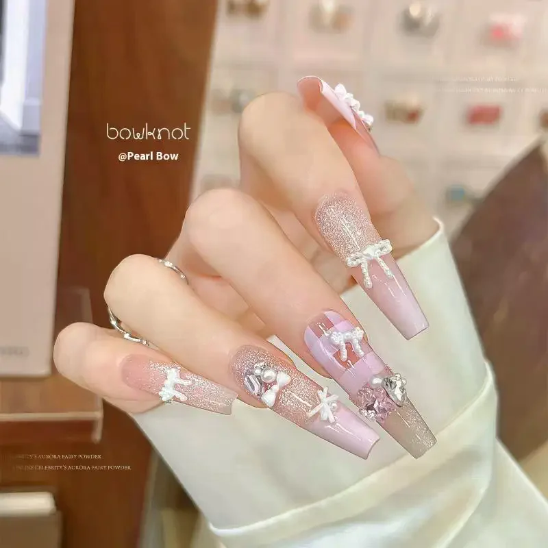 6グリッド カラフルパールリボンボウネイルデコレーション - レジンマカロン立体アクセサリー DIYネイルアート＆サロンマニキュア用