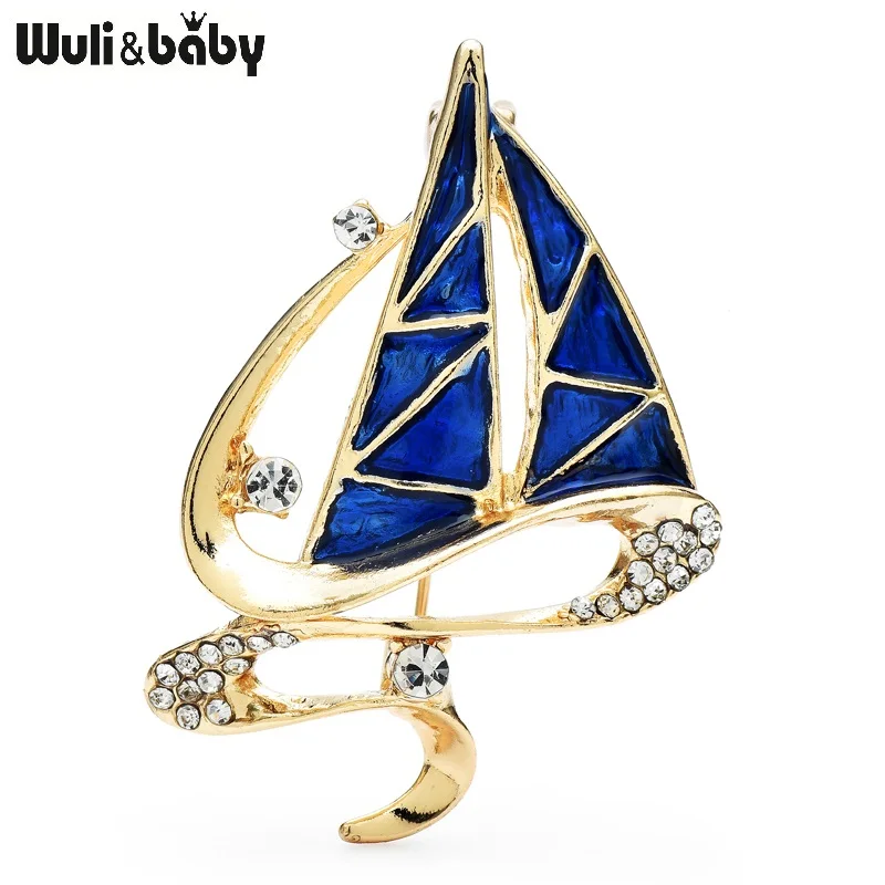 Wuli&baby New Enamel Sailboat Brooches For Women Unisex 2-color Rhinestone Boat Party Casual Brooch Pins Gifts