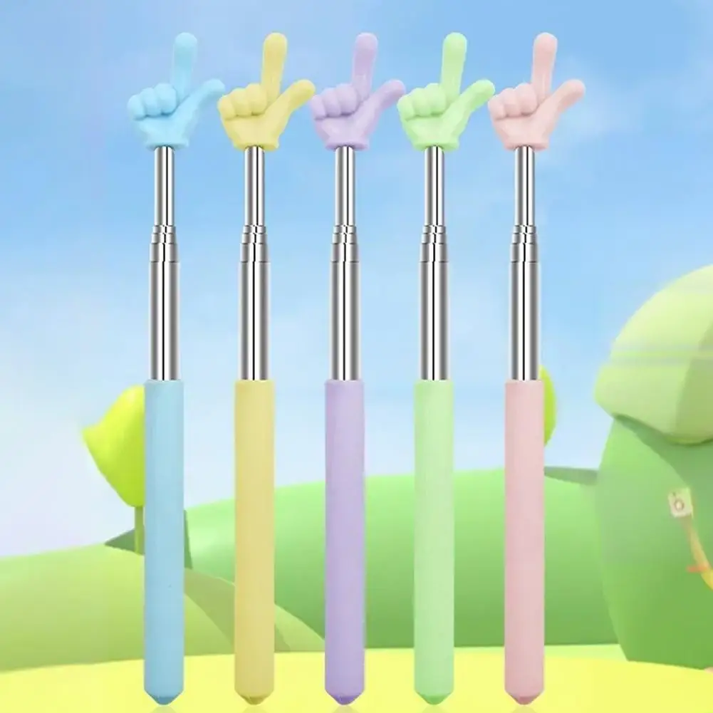 1Pc Telescopic Rod Finger Design Stainless Steel Teaching Pointer Teaching Stick Classroom Finger Pointer School Office Supplies
