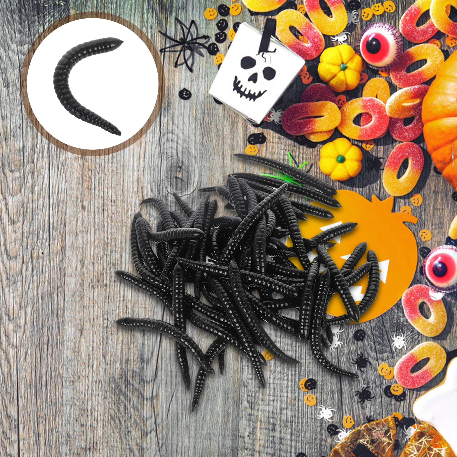 

50 Pcs Simulation Bug Props Fake Caterpillars Intimidation Black Tpr Party Trick Toy