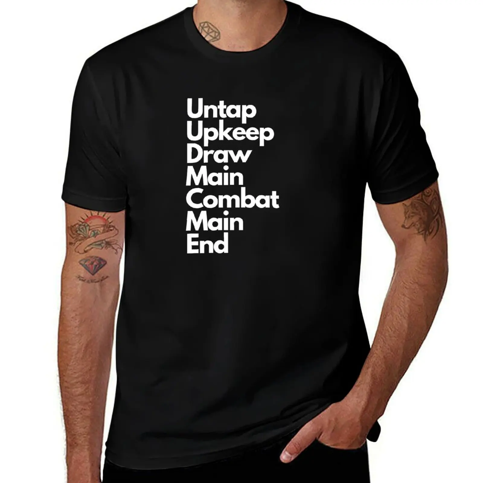 MTG Essential - Untap, Upkeep, Draw, ... in white T-Shirt graphics summer clothes blue archive mens fashion