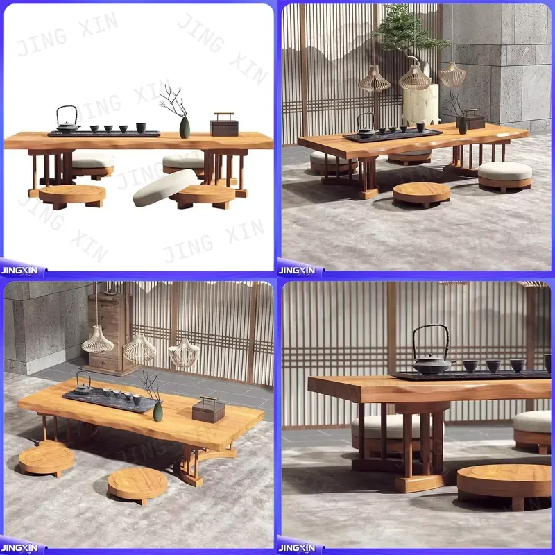 custom for Japanese Style Solid Wood Tea Table and Chair Set Living Room Balcony Tatami Coffee Table Low Floor Seating