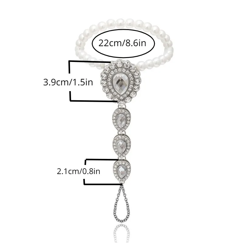 1Pc Exaggerated Diamond Studded Droplet Shaped Continuous Finger Pearl Ankle Chain Women's Clothing Accessories