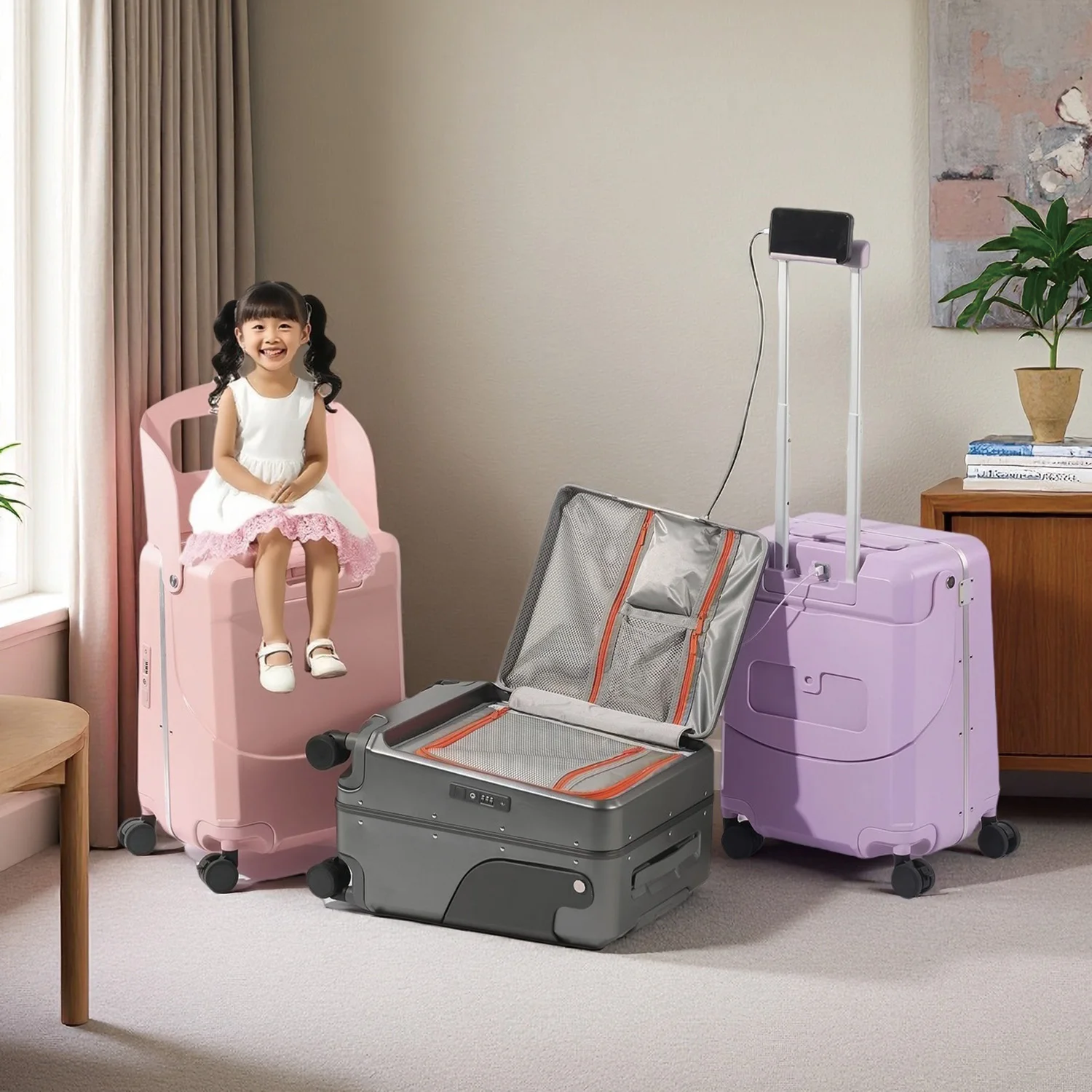 

Многофункциональный чемодан с рамой из алюминиевого сплава, детский чемодан на колесиках, чемодан для ПК, тормозное колесо, тележка, интерфейс зарядки через USB