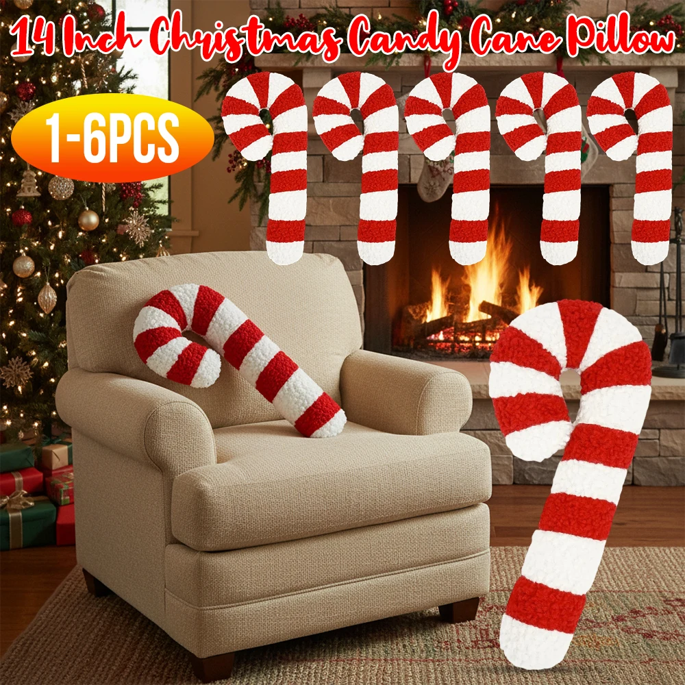 1-6PCS 14 Inch Christmas Candy Cane Pillow Soft Fluffy Lollipop  Pillow Spiral Throw Pillow Xmas Cushion Holiday Decoration