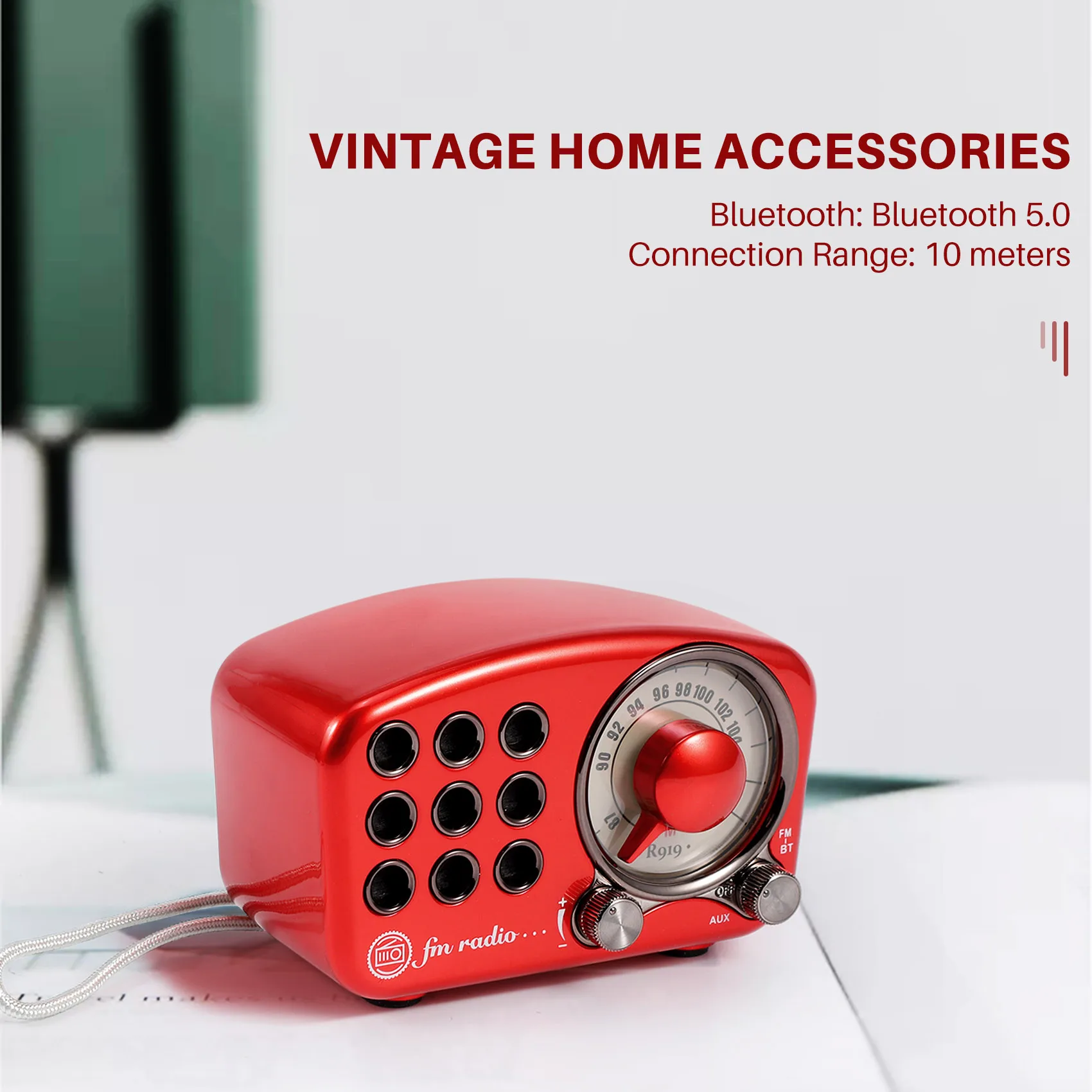 R919 Retro Radio Bluetooth Speaker, FM Radio with Old Fashioned Classic Style, Bluetooth, TF Card Slot,Red