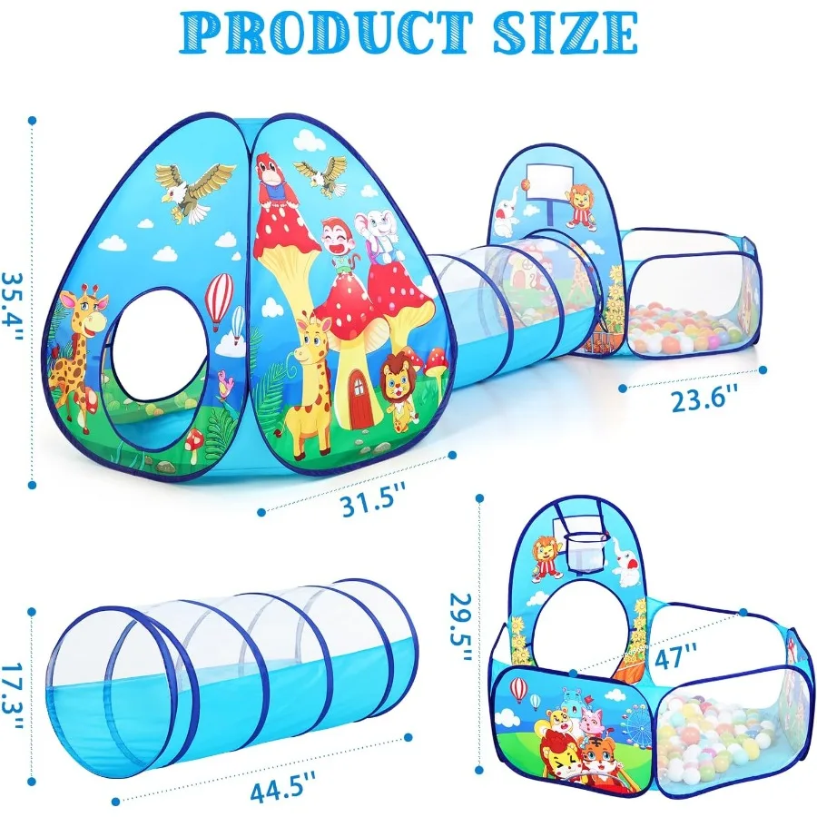 Barraca de brincar com túnel de jogo e piscina de bolinhas, barraca infantil para meninas e meninos, casinha de brincar interna, brinquedos de presente para bebês, bolas, não inc, 3 peças