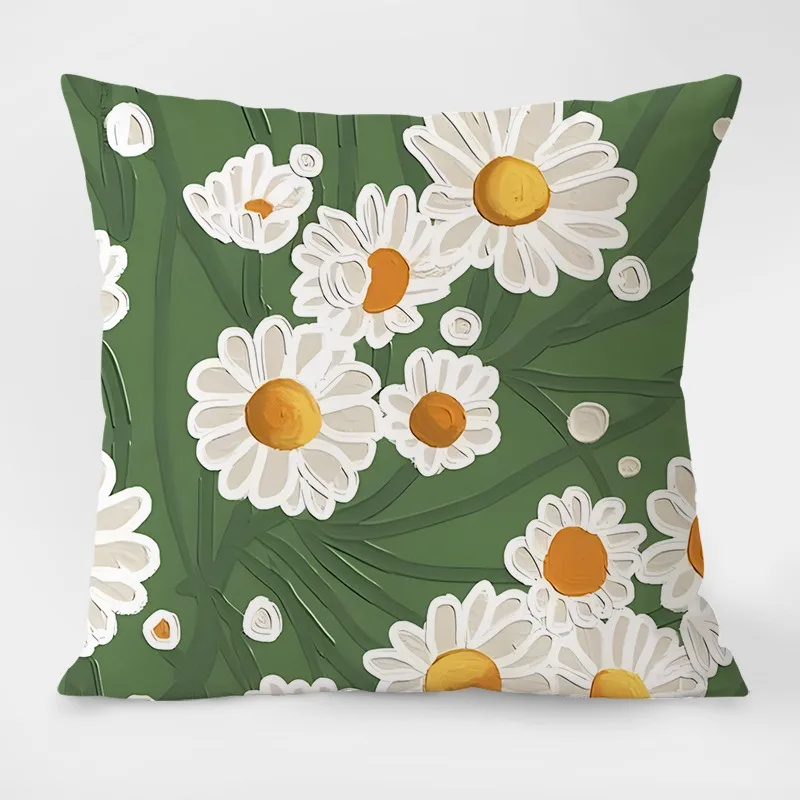 Simple Pastoral Flower Print Decorative Pillowcase Bedroom Living Room Square Cushion Pillowcase