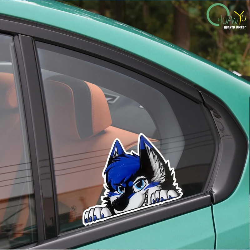Peering at Wolf Head Creative Stickers Vinyl PVC Reflective Fun Car Stickers Car Windows Motorcycle Bumper Stickers