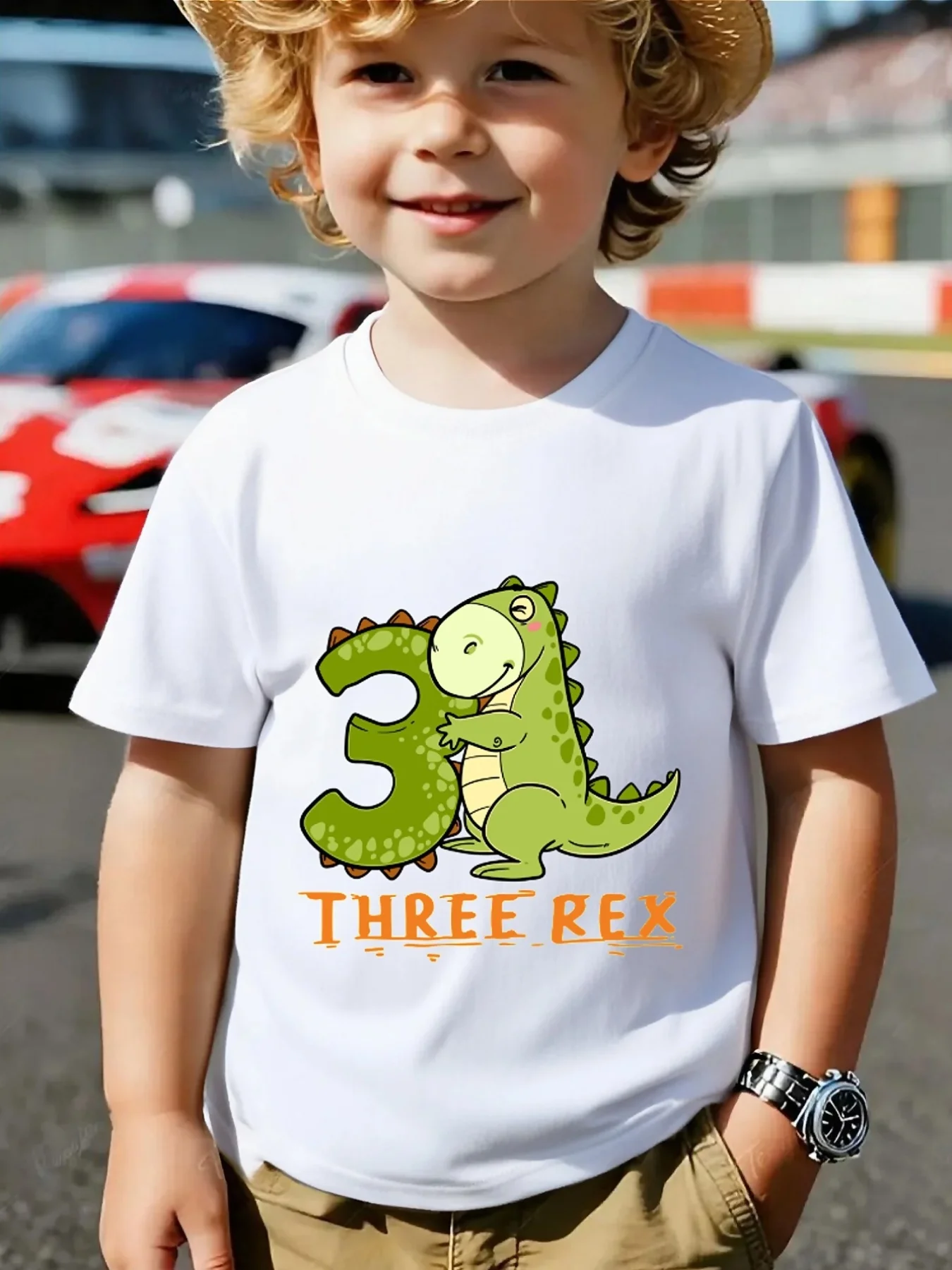 Three Rex Cute Dinosaur Birthday Letter Art Graphic Print Family Matching Short Sleeve Tee Boys Girls Kids Casual Daily Tops