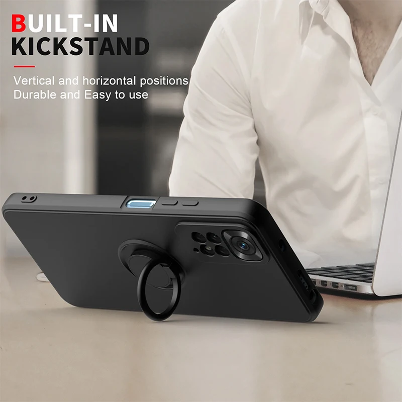 Liquid Silicone Ring Holder Soft Phone Case For Redmi Note 12 Pro 11 10 S 9S 9 Shockproof Back Cover For Xiaomi 11T 12T Pro Lite image 4