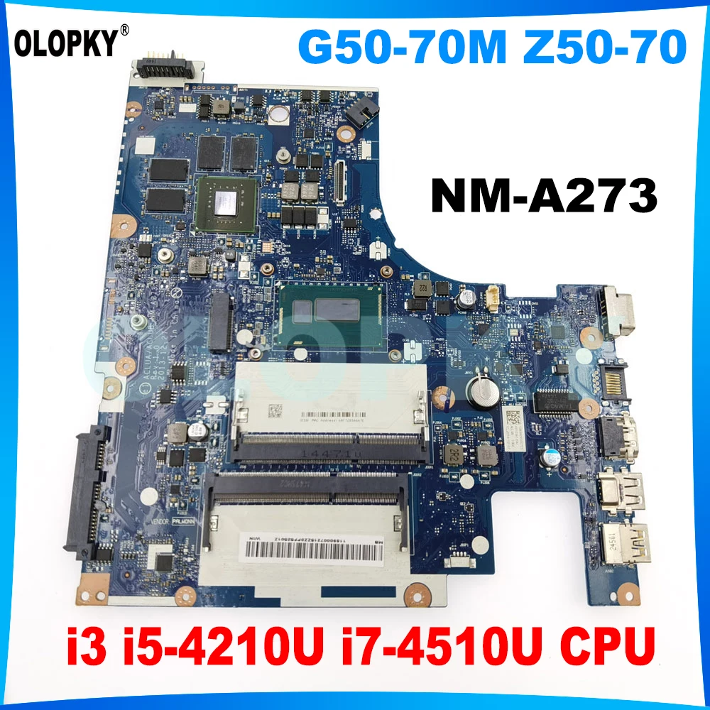 

ACLUA/ACLUB NM-A273 Motherboard with i5-4th Gen CPU GT820M 2G GPU for Lenovo G50-70M Z50-70 Laptop Motherboard DDR4 100% Tested