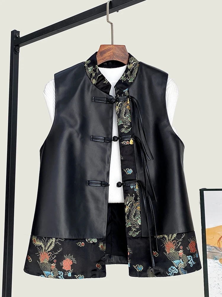 

2025 Spring New High Quality Genuine Real Leather Vest Women's All-Match National Style Chinese Loose Sheepskin Waistcoat