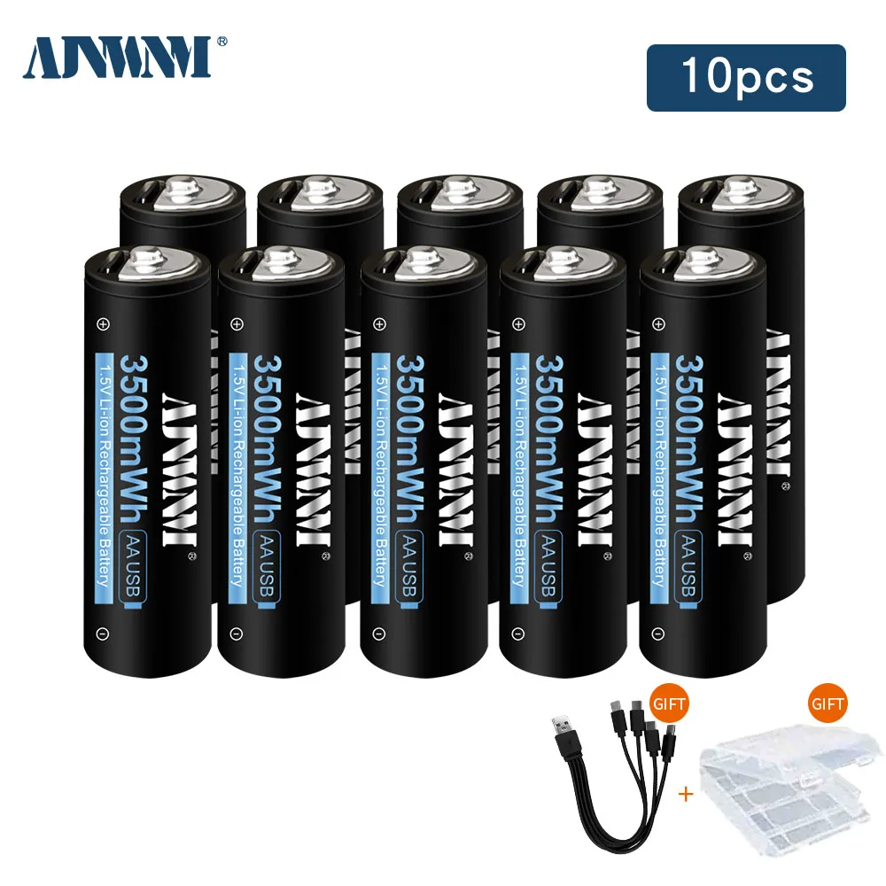 AJNWNM 1.5V USB AA Rechargeable Batteries 3500mWh 1.5v Lithium Batteries AA for remote control toys flashlight camera with USB C