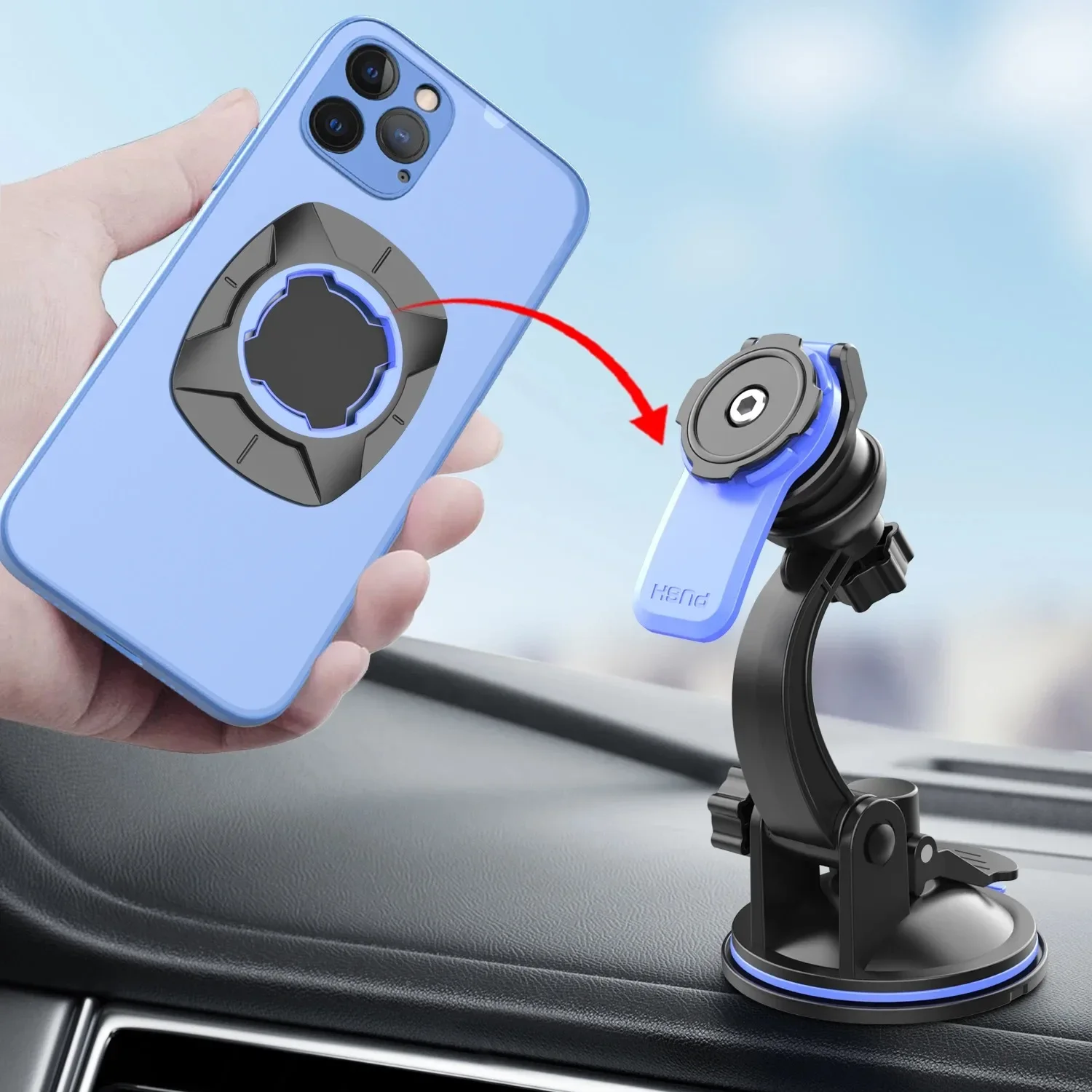 360° Car Phone Holder Mount Stand Sucker Quad Suction Cup Air Vent Smart Anti-Shock 4Lock for Car Handlebar Holder Bracket