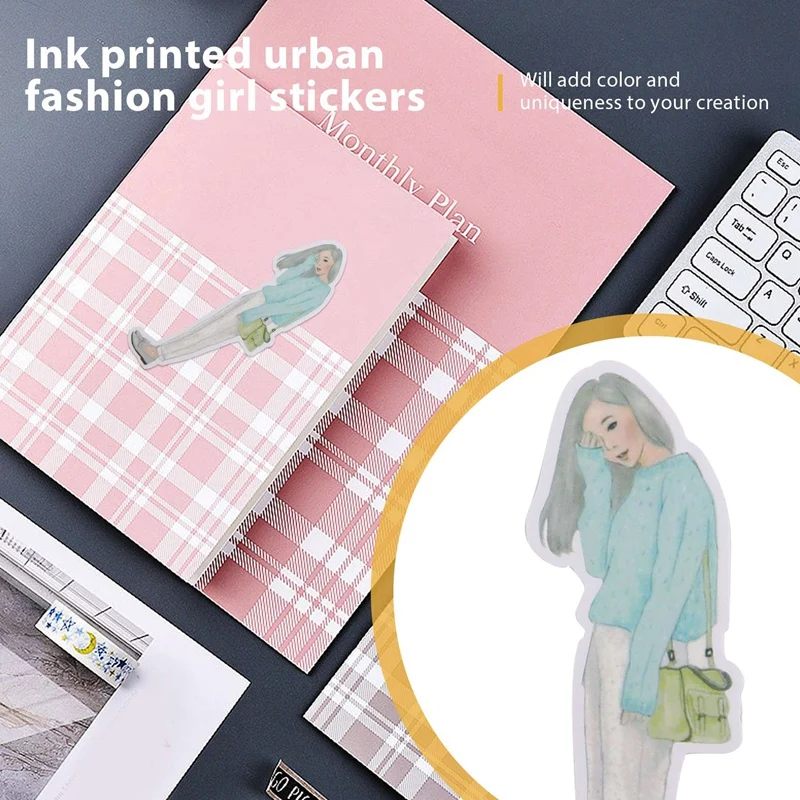 New People Stickers For Journaling Scrapbooking,Urban Fashion Girl Scrapbook Sticker For Junk Journal Supplies Kit