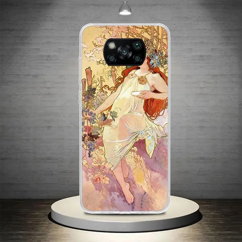 Alfons Mucha Primavera Phone Case Cover For Xiaomi Poco X3 Nfc X4 GT X5 Pro M5S M3 M4 M2 F3 F2 F1 Note 10 A3 A2 Lite Soft Coque