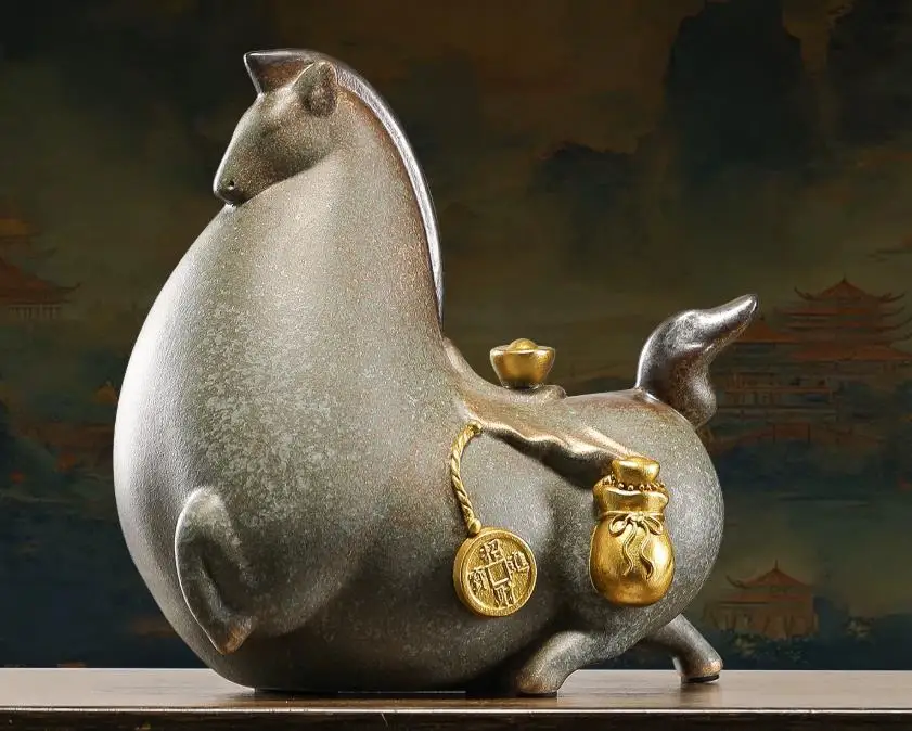 Dehua Ceramic Tang‑Style Horse Figurine Ornament, Symbol of Instant Wealth