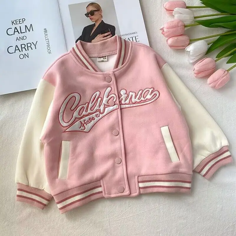 Girls\' Jacket Spring and Autumn Children\'s Baseball Uniform Fashionable Spring Clothing Top Baby Sports Jacket