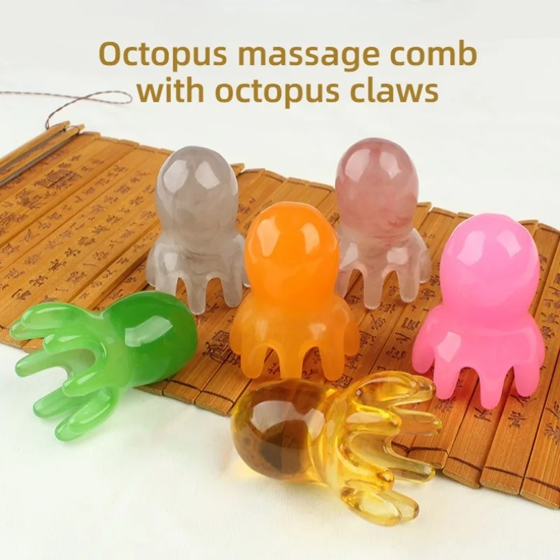 Tragbares Kopfmassagegerät für Zuhause und Reisen, süßer Oktopus-Kopfhaut-Massagekamm (Harz), koreanische Haarpflege, Stressabbau, Anti-Haarausfall