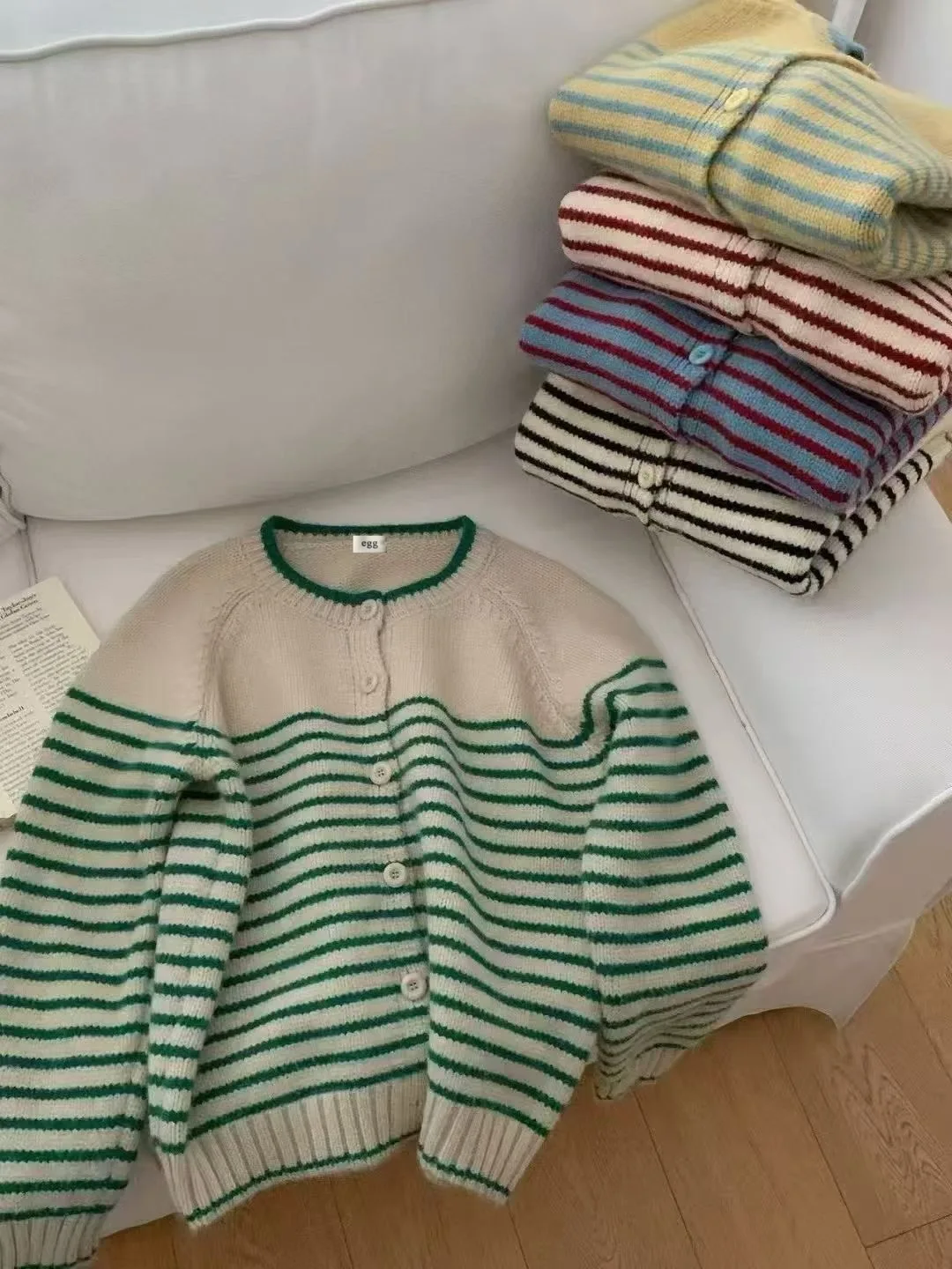 

Casual Striped Knitwear round Ne Thi Feeling Color Blo Early Autumn Outwear Korean Sle Egg Stripe Knit Top for Women