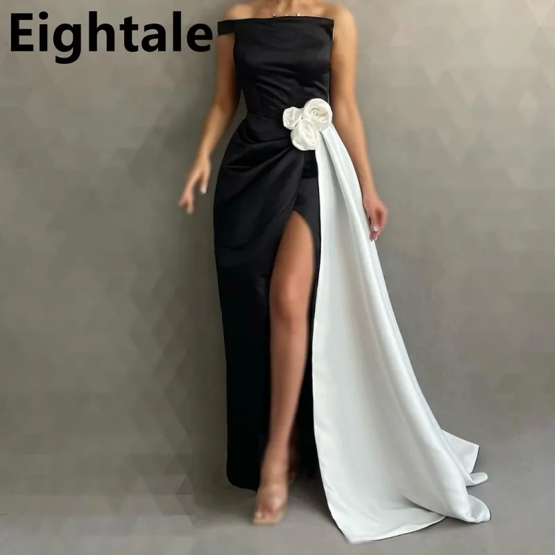 

Eightale 2025 Black And White Satin Prom Dress Sexy Slit Evening Dress Women Formal Party Gown Customized