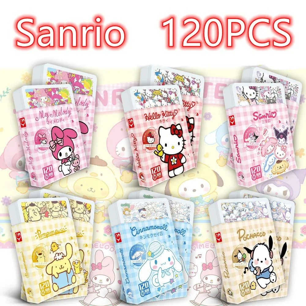 120PCS/Box Sanrio Sticker Gift Box Cute Hello Kitty Cinnamoroll Kuromi My Melody Waterproof Sticker Decals for Kids Toys