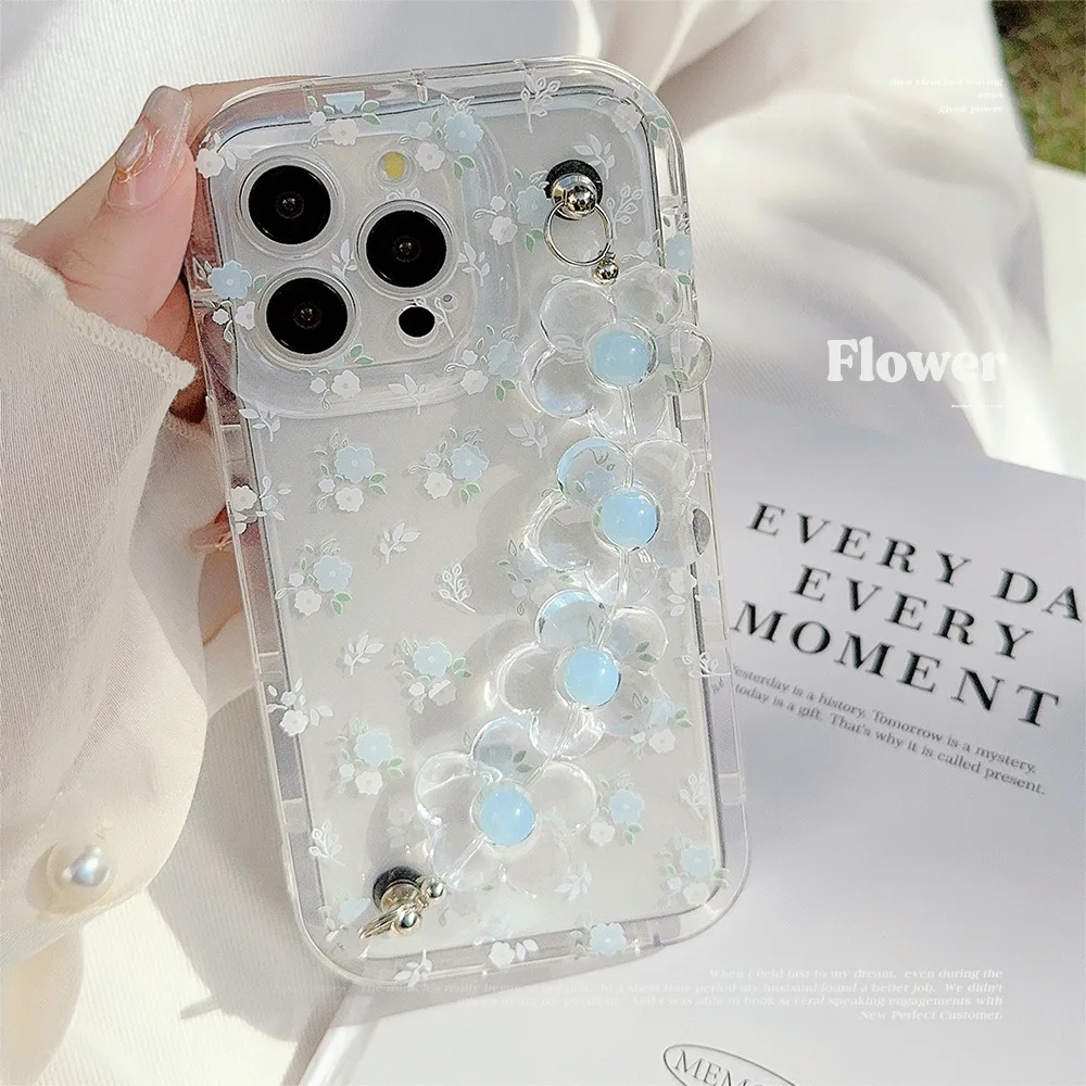 Clear Flower Phone Case with Lanyard for iPhone 15 PRO MAX PLUS 14 13 12 11 Elegant Floral Transparent Phone Protective Cover