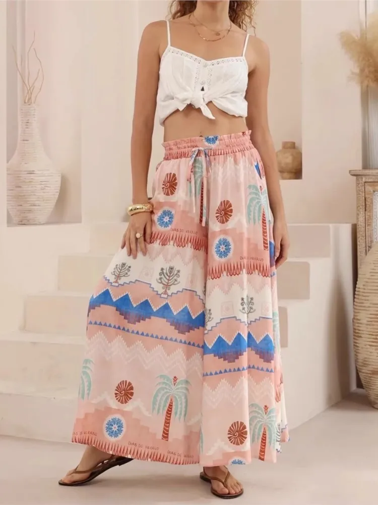 سراويل بوهو بالازو النسائية واسعة الساق لليوجا ملفوفة بحزام الخصر لتغطية الشاطئ سراويل فضفاضة ناعمة قابلة للتنفس لصيف 2026