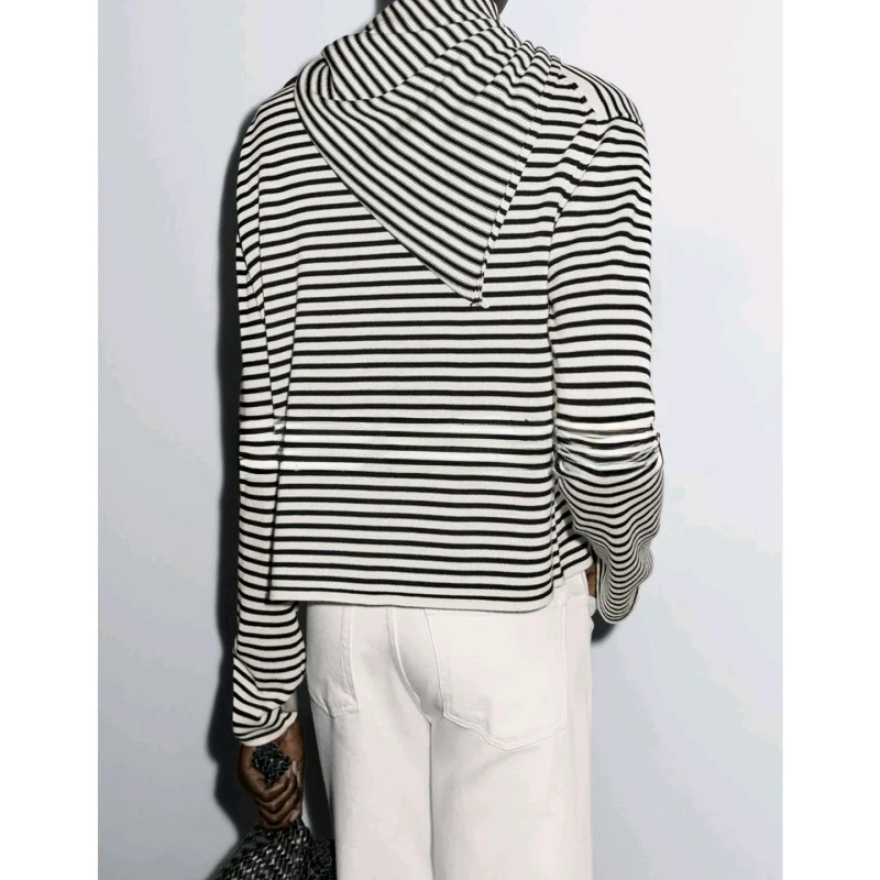 Nowa Kolekcja Wczesna Jesień Damska Dzianinowa Długa Bluza Bawełniana w Paski Miękka Przyjazna dla Skóry Marynarska Codzienna Chusta 5633575