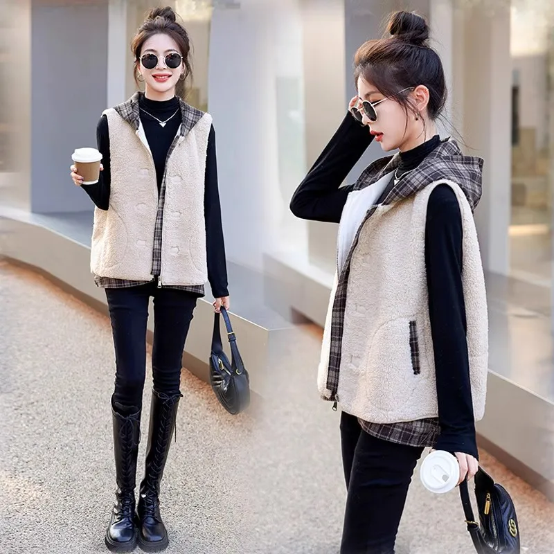 

Женский модный жилет из меха ягненка, новая универсальная бархатная теплая шапка с частицами, тюнет, жилет из меха с интегрированной кожей, универсальный f-High...