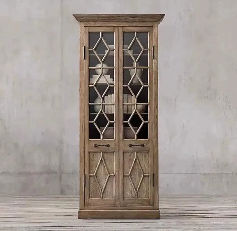 Solid wood cabinet French side cabinet Log retro locker Old living room wall