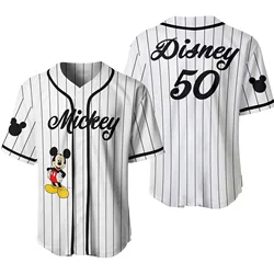 Disney Mickey Baseball Jersey Pattern T Shirt Tops Disney Short Sleeve Top Fashion Loose and Breathable Top T-shirt